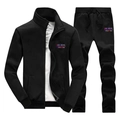 Men's autumn casual black tracksuit with zip jacket and drawstring sports pants - M / Black