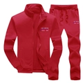 Men's athletic tracksuit in bright red featuring a stand-up collar jacket and jogger pants - M / Red