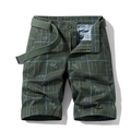 Pantalones cortos cargo para hombre verde militar con patrón de rejilla y cinturón de lona - EU 30 / Verde Militar