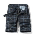 Pantalones cortos cargo para hombre en azul marino a cuadros con cinturón negro - EU 30 / Negro