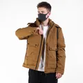 Men's khaki hooded winter parka with multi-pocket utility design and thick lining - L / Turmeric