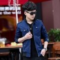Herren Freizeitjacke im Military-Stil in Dunkelblau mit Stehkragen und Cargotaschen - M / Dunkelblau