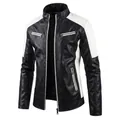 Men's winter biker jacket in black and white with thick fleece lining and moto collar - M / Black Fleece Lined