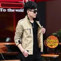 Men's khaki fleece-lined utility jacket with military epaulettes and warm collar - Fleece Lined / M / Khaki