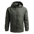 Coupe-vent à capuche homme vert foncé avec poches zippées et design fonctionnel - M / Vert Militaire