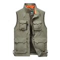 Gilet tattico da pesca da uomo con multitasche e fodera in rete a contrasto - L / Cachi