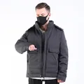 Men's winter hooded parka jacket in charcoal grey with four utility flap pockets - L / Gray