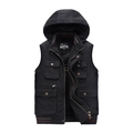 Fleece-lined men's hooded work vest with multi-pockets and striped details - M / Dark Blue