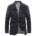 Slim fit men's dark grey washed denim blazer with topstitch details and three buttons - S / Black
