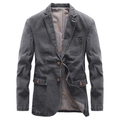 Slim fit men's charcoal grey denim blazer with classic lapel and two-button closure - S / Gray
