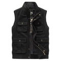 Chaleco casual de algodón para hombre con múltiples bolsillos y cuello alto en color negro - M / Negro y Azul
