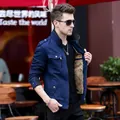 Men's dark blue fleece-lined bomber jacket with stand collar and ribbed cuffs - Fleece Lined / M / Dark Blue