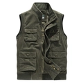 Chaleco de algodón verde oliva para hombre con múltiples bolsillos y cuello alto con cremallera - M / Verde Militar