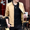 Men's slim fit cotton leisure jacket in khaki color with warm fleece lining inside - M / Khaki (Fleece Lined)