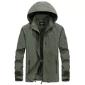 Coupe-vent à capuche pour homme en vert grisâtre avec design fonctionnel à poches multiples - M / Vert Militaire