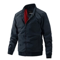 Chaqueta bomber clásica azul marino para hombre con forro de malla roja y cuello levantado - M / Azul oscuro