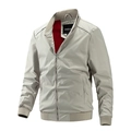 Chaqueta bomber de hombre en beige claro con forro de malla roja y cuello levantado - M / Albaricoque
