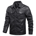 Men's slim-fit faux leather motorcycle jacket in black with lapel collar and pockets - M / Black