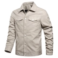 Men's slim-fit motorcycle leather jacket with lapel collar and twin pockets in light grey - M / Off White