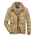 Herren Khaki Arbeitsjacke mit Fleece-Futter, braunem Pelzkragen und Rippstrickbündchen - M / Khaki