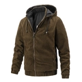 Veste à capuche en velours côtelé marron foncé pour homme avec fermeture éclair et bords-côtes - M / Camel