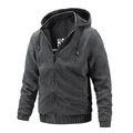 Veste à capuche en velours côtelé gris foncé pour hommes avec fermeture éclair - M / gris foncé