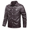 Classic men's slim fit motorcycle faux leather jacket in a rich dark brown finish - M / Coffee