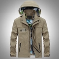 Khaki herenjack met capuchon, sneldrogend met camouflagevoering en TNW-opdruk - M / Khaki