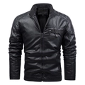 Herren PU-Lederjacke in Schwarz mit Stehkragen und dekorativem Brustreißverschluss, 2XL - L / Schwarz