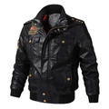 Chaqueta de moto de cuero sintético negro para hombre con charreteras militares - M / Negro