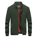 Men's dark green bomber jacket with stand collar and orange fleece lining, casual style - M / Fleece Army Green