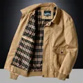 Chaqueta casual de algodón caqui para hombre con cuello de solapa y forro a cuadros - M / Caqui