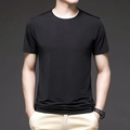 Herren T-Shirt aus Eisenseide in Schwarz mit atmungsaktiver, gestreifter Textur - M / Schwarz