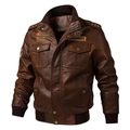 Chaqueta de cuero sintético marrón vintage para hombre con parches U.S. Army y bolsillos - M / café