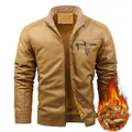 Herren PU-Lederjacke in Camel mit warmem Fleece-Futter und Stehkragen-Detail - L / Gelb Fleecegefüttert