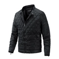 Men's black diamond quilted puffer jacket with stand collar and sleek windproof sleeves - M / Black