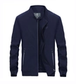 Men's dark blue stand collar windbreaker jacket with JEAR SPORTS logo and ribbed cuffs - M / Royal Blue