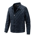 Men's lightweight navy blue quilted jacket with standing collar and zip closure - M / Dark Blue