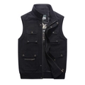 Chaleco de pesca negro para hombre con múltiples bolsillos y cuello alto con cremallera - M / Azul oscuro