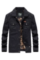 Men's casual black cotton military jacket with flap pockets and camouflage lining - M / Black