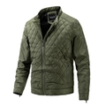 Men's olive green quilted lightweight jacket with diamond stitching and stand collar - M / Army Green