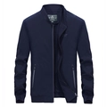 Men's dark blue outdoor jacket with stand collar and ribbed cuffs for casual style - M / Blue