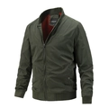 Chaqueta bomber para hombre en verde oscuro ajustada con cuello alto y forro rojo - M / Verde Militar Oscuro