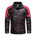 Men's motorcycle faux leather jacket in black and red contrast with stand collar zip - M / Single Layer / Red