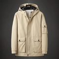 Khakifarbene Herren-Kapuzenjacke im Cargo-Stil mit praktischen Taschen und Kordelzug - M / Cremeweiß