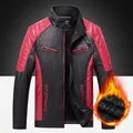 Veste de moto pour homme en similicuir avec patchwork rouge et noir et doublure polaire - M / Doublé Polaire / Rouge