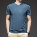 Men's quick-dry ice silk T-shirt in navy blue with breathable mesh texture - M / Dark Blue