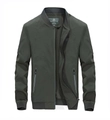 Mens casual stand collar bomber jacket in deep army green color with rib cuffs - M / Army Green