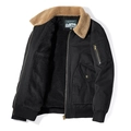 Giacca da volo nera da uomo con colletto in pile beige e fodera calda - M / Nero e Blu