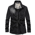 Klassiek denim overhemd met lange mouwen voor heren in antracietgrijs met vintage wassing - S / Zwart